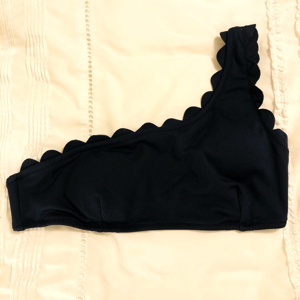 Navy scalloped one shoulder bikini top